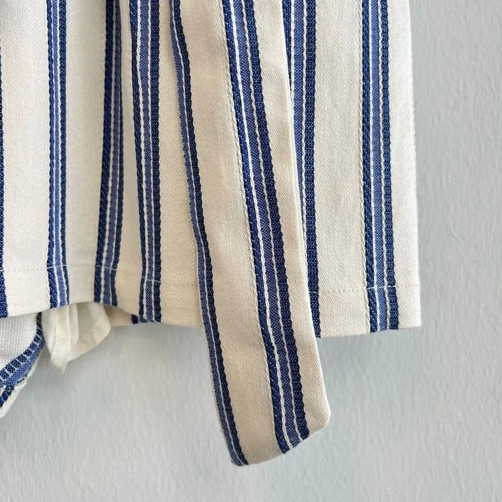 Anthropologie Greylin Blue Striped Josie Romper Shorts Size M Belted Soft - Picture 8 of 16